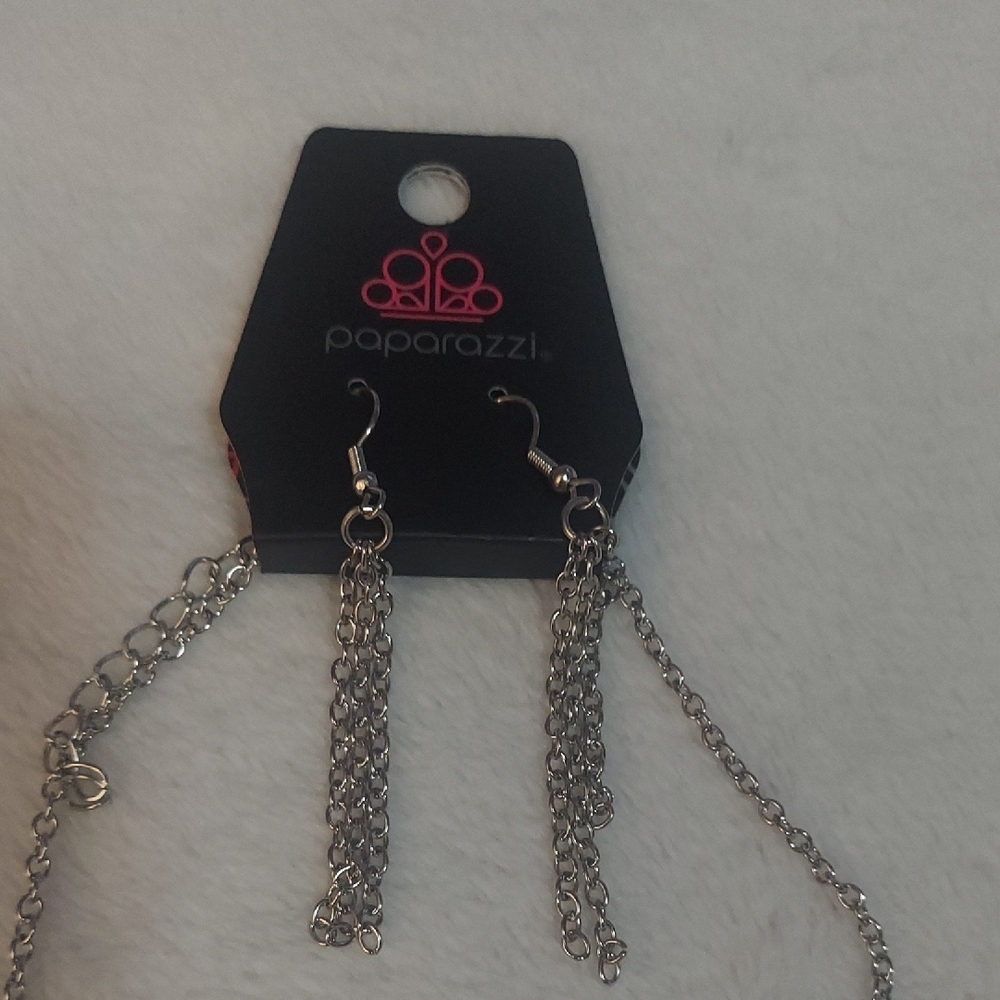 8/$10 Paparazzi Silver Necklace with Red Gems - Picture 3 of 6